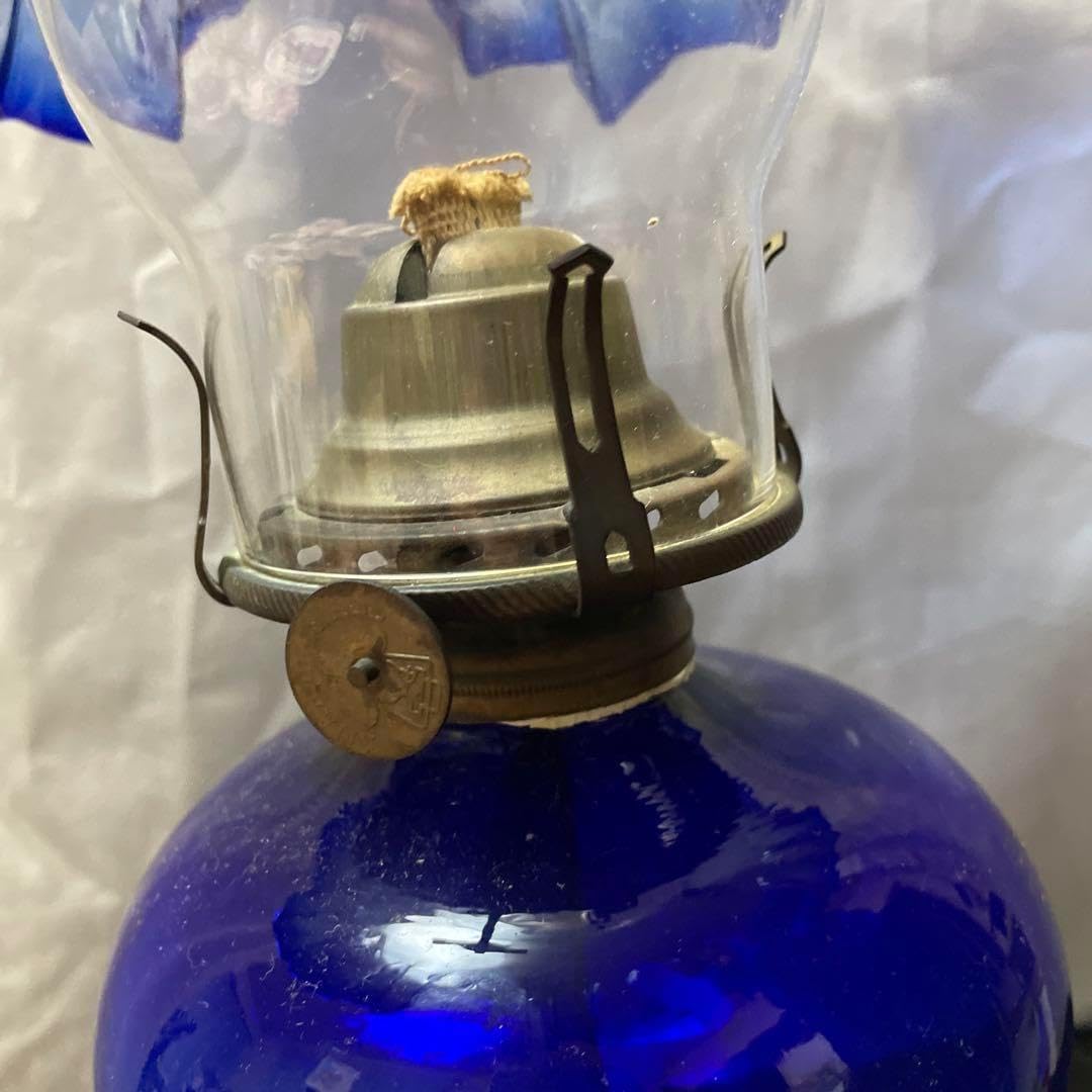 北一硝子 小樽 オイルランプ 火灯器 水色 フリル レトロ ヴィンテージ 北一硝子 小樽 オイルランプ フリル ヴィンテージ
